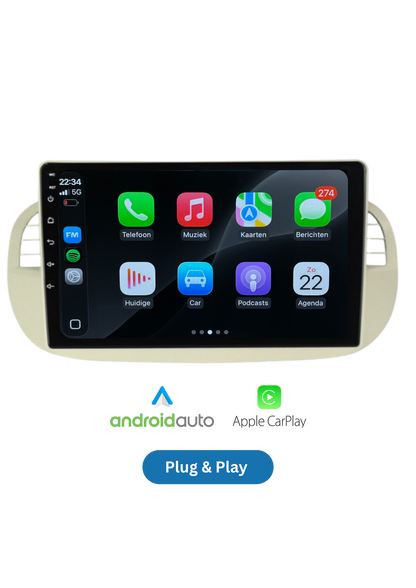 Fiat 500 scherm 9 INCH | Draadloos Carplay & Android auto | 64GB