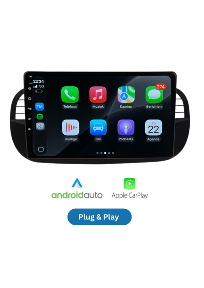 Fiat 500 scherm 9 INCH | Draadloos Carplay & Android auto | 64GB
