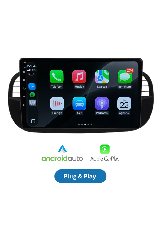 Fiat 500 scherm 9 INCH | Draadloos Carplay & Android auto | 64GB