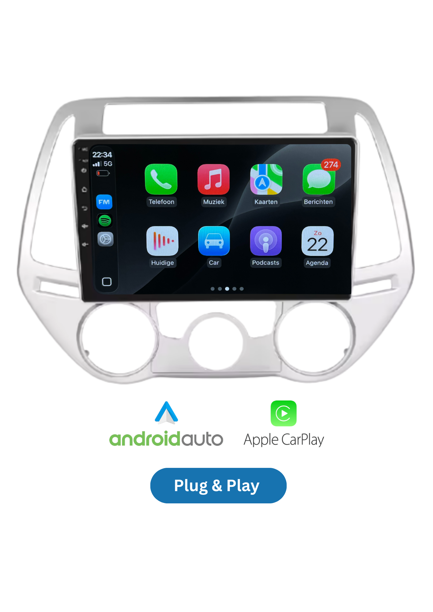 Fiat 500 Bildschirm 9 ZOLL | Kabelloses Carplay und Android Auto | 2G-64GB