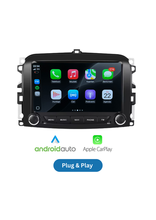 Fiat 500 Bildschirm 9 ZOLL | Kabelloses Carplay und Android Auto | 2G-64GB