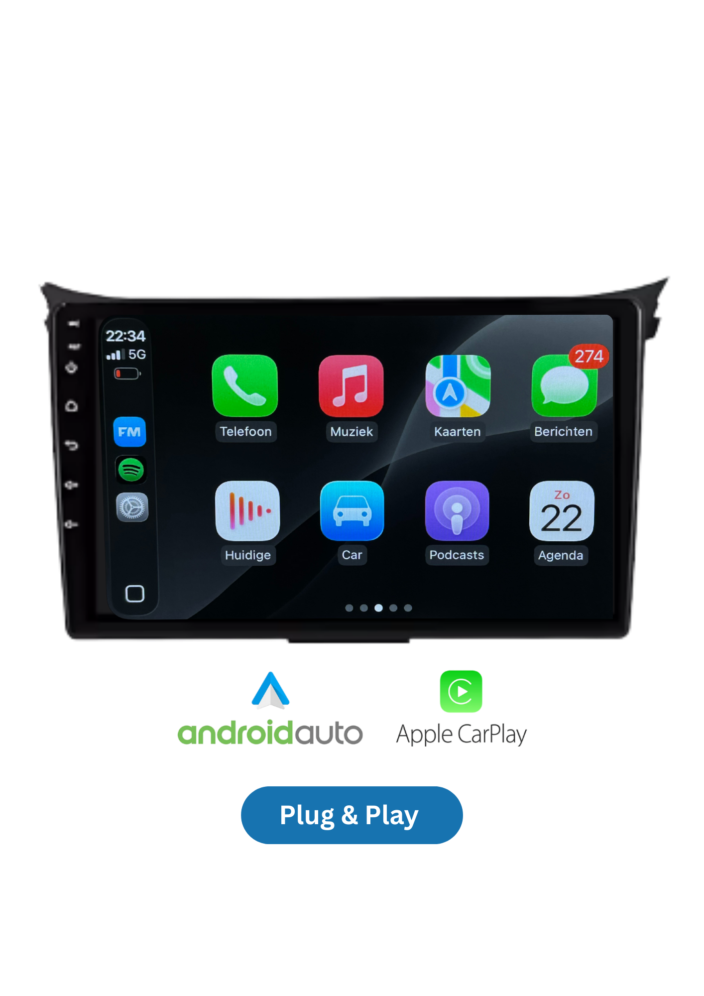 Fiat 500 Bildschirm 9 ZOLL | Kabelloses Carplay und Android Auto | 2G-64GB