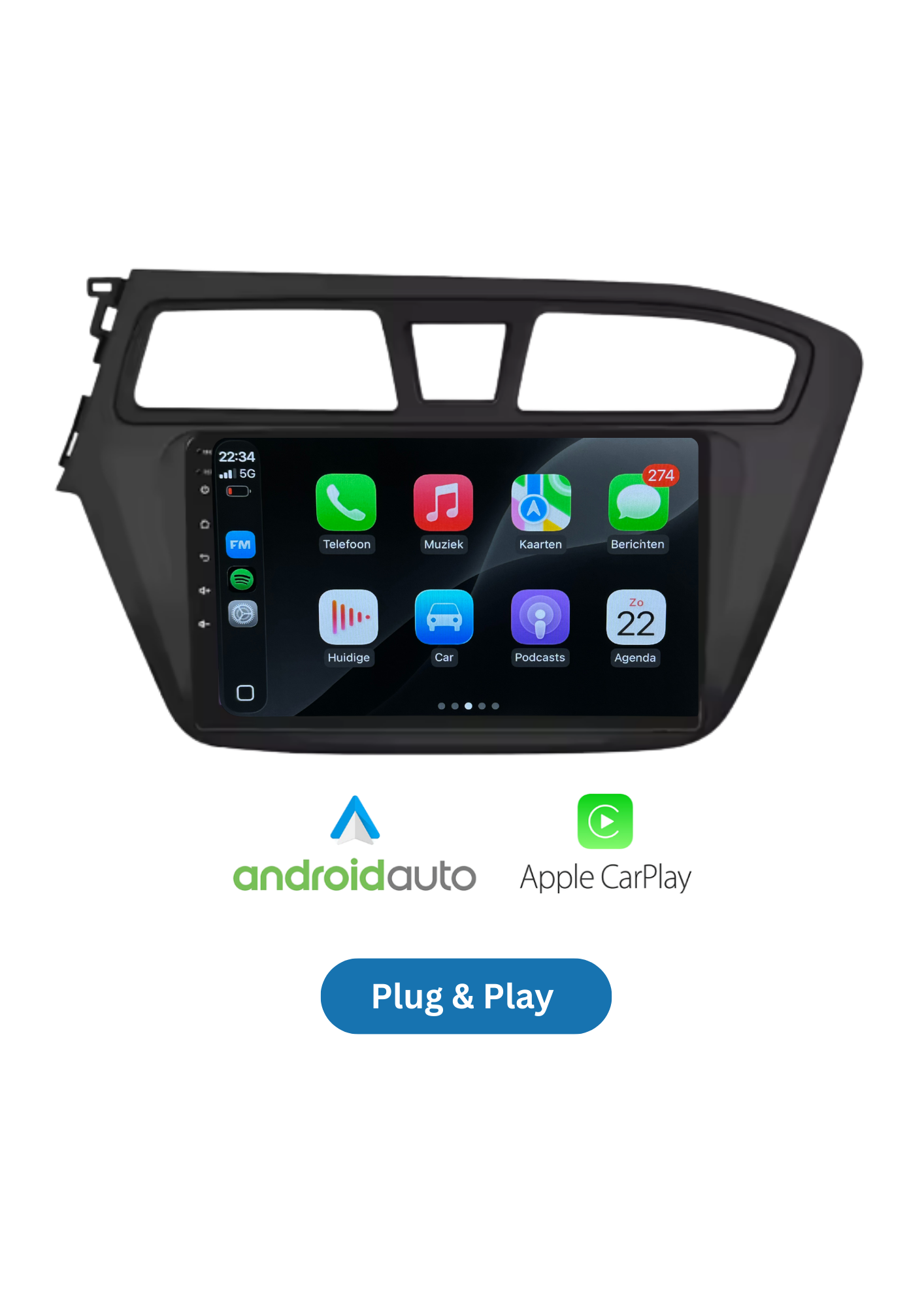 Fiat 500 Bildschirm 9 ZOLL | Kabelloses Carplay und Android Auto | 2G-64GB