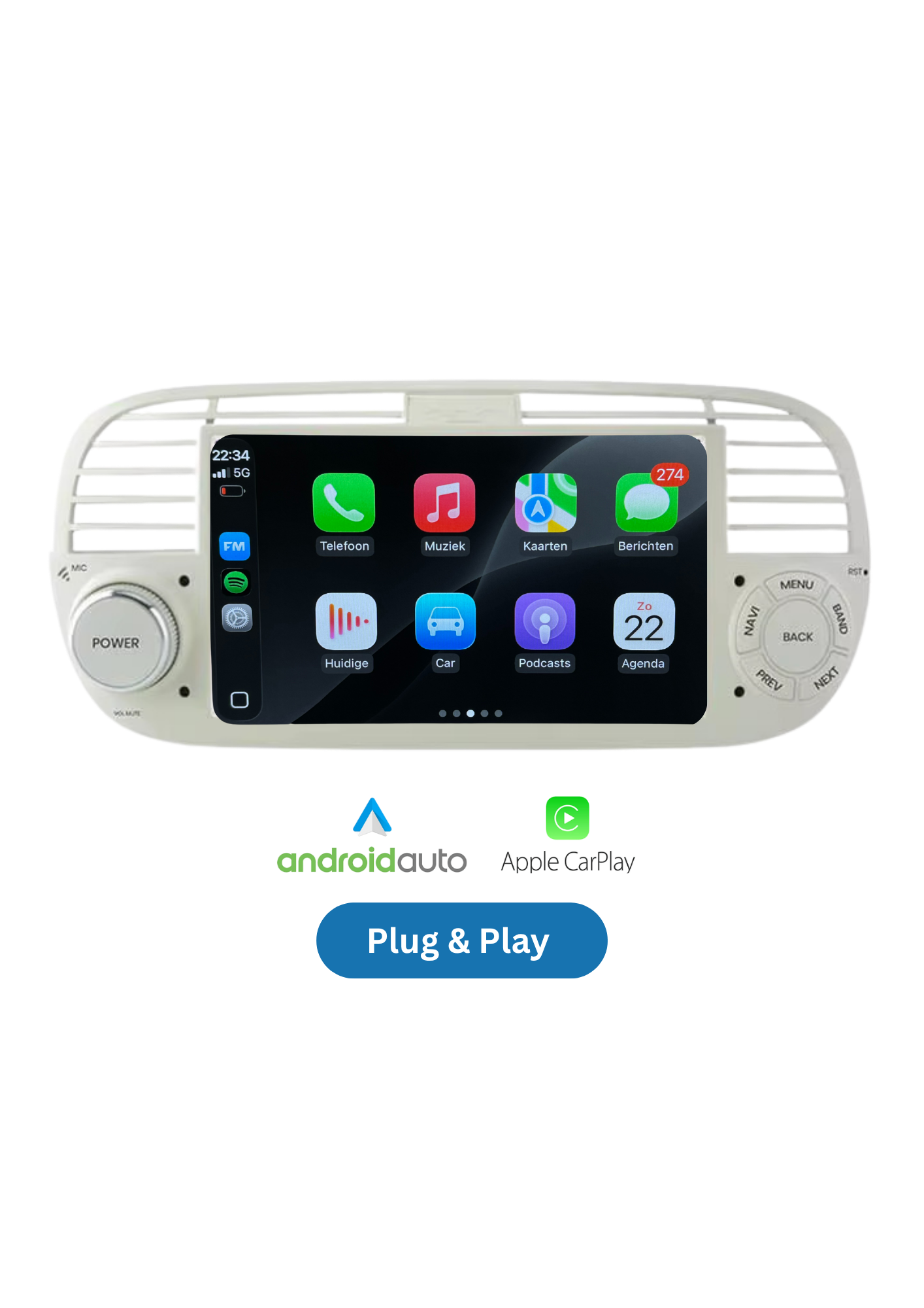 Fiat 500 scherm 7 INCH | Draadloos Carplay & Android auto | 64GB